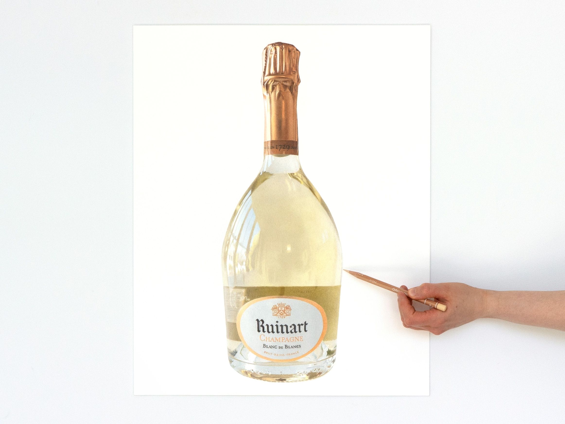 Colored pencil drawing of a champagne bottle